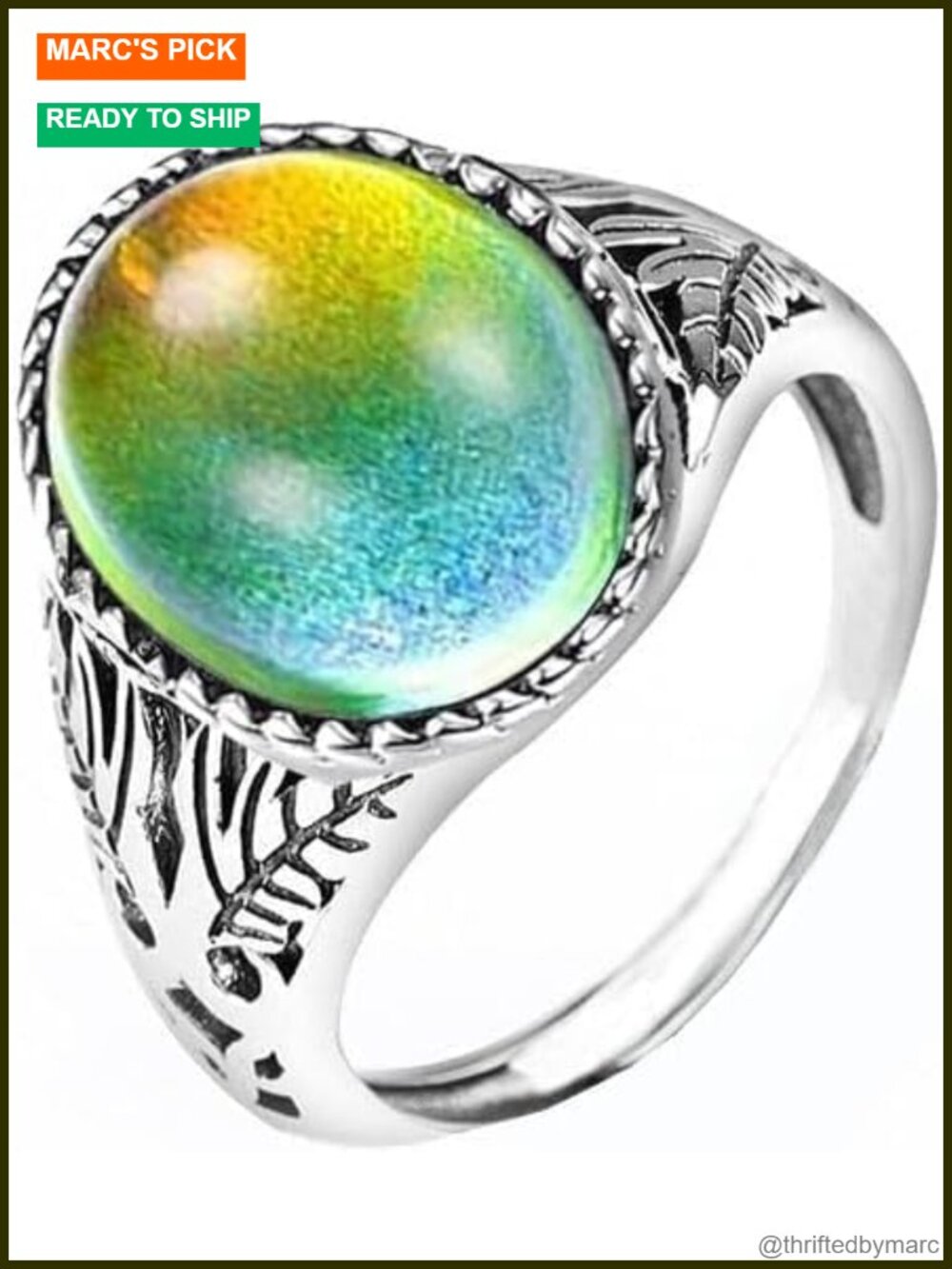 Mood Ring Color Changing Ring Statement Ring Bezel Set Brass Ring for Women Men